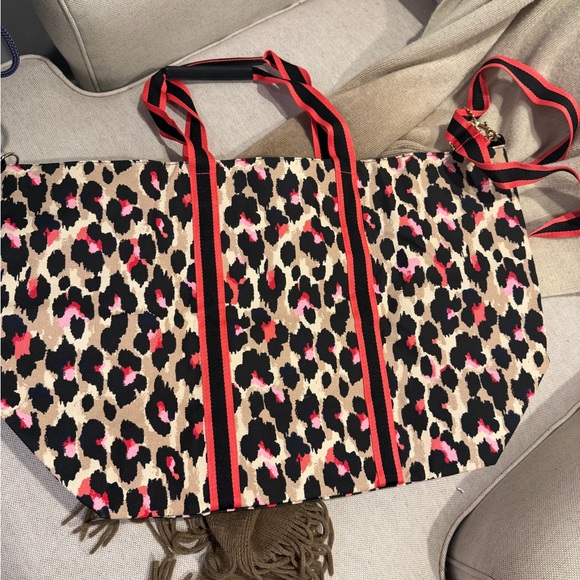 Victoria's Secret Leopard Canvas Tote with Pink and Black Accents - Picture 6 of 6